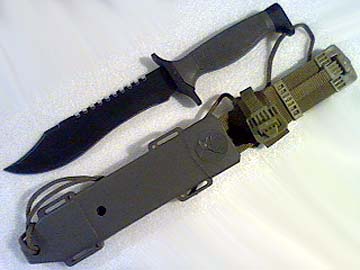 Combat military knife with hard sheath and lanyards